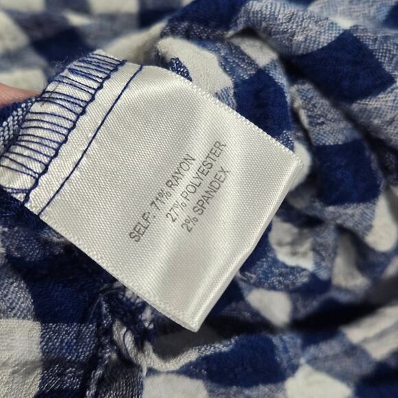 Jane and Delancey Wom 2XL Blue White Gingham Plaid Boxy Short Sleeve Blouse EUC - Picture 6 of 9